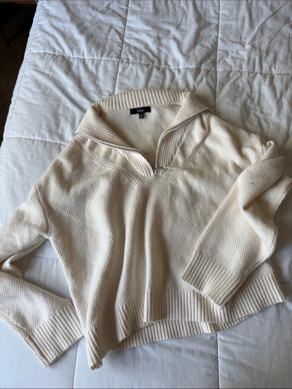 Lulu’s Women's Cream Half-Zip Knit Sweater
